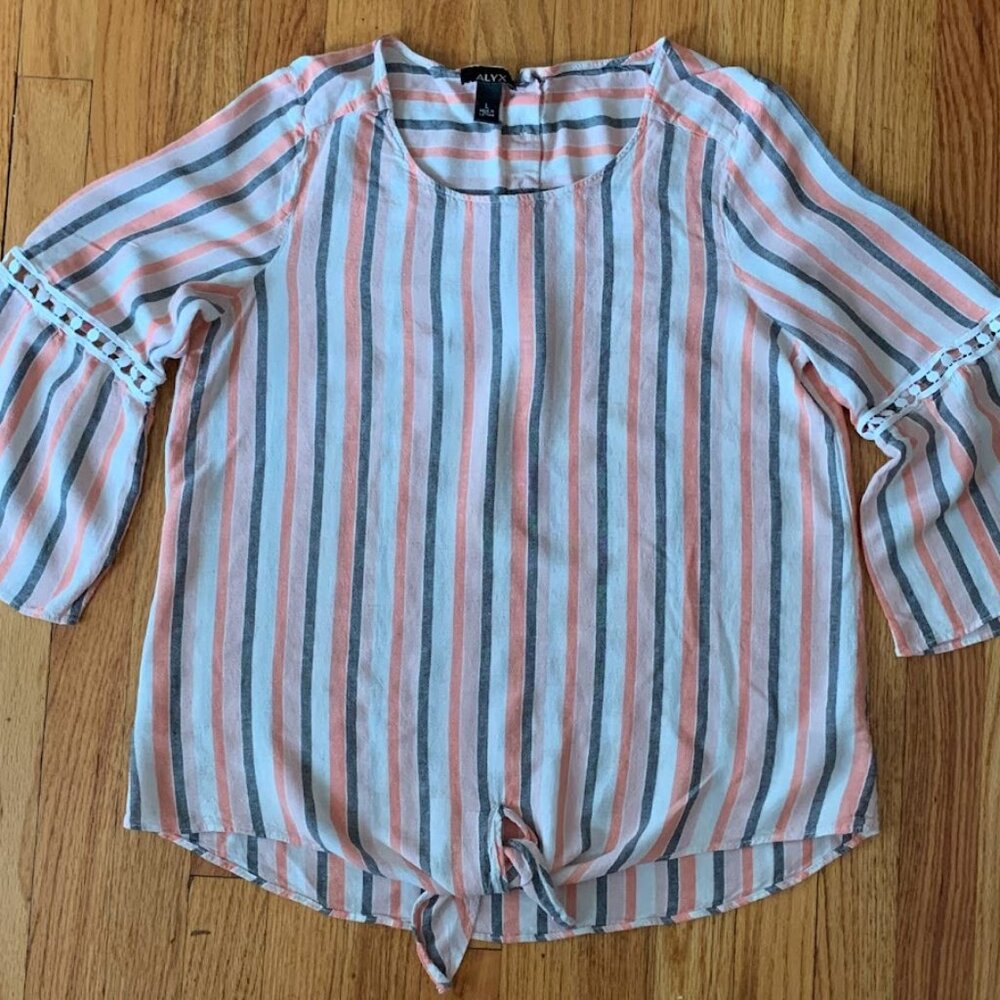 ALYX Women's Striped Boho Peasant Blouse Top Shirt Size Large